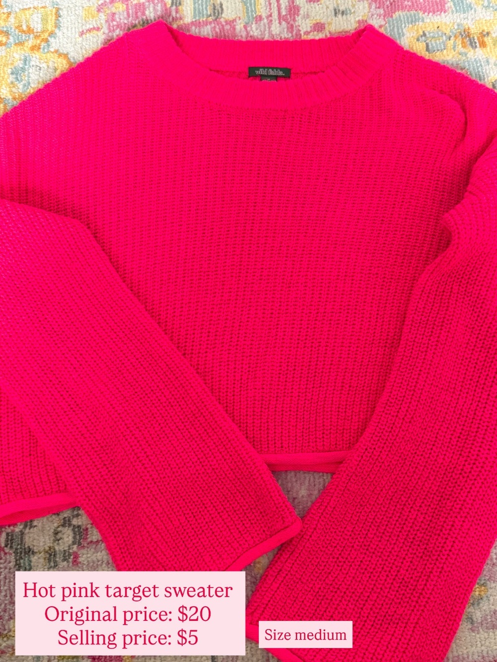wild fable Neon Hot Pink Cropped Crewneck Sweater